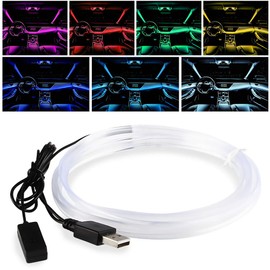 UPXSXT EL Wire Car LED Interior Strip, 7 Colours Long Bright and Colour Changing USB Neon Ambient Light Strip Cuttable, Suitable for Car Interior, Bedroom Decoration (5m / 16.5ft)