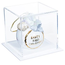 Better Display Cases Clear Acrylic Christmas or Holiday Ornament Display Case with White Base 4" x 4" x 4" (V23/A057)