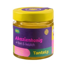 TanteLy Organic Acacia Honey in Glass, 1 x 250 g, Lovely, Fine Floral, Made from Scheinacia, Mild Taste, Especially Popular with Children