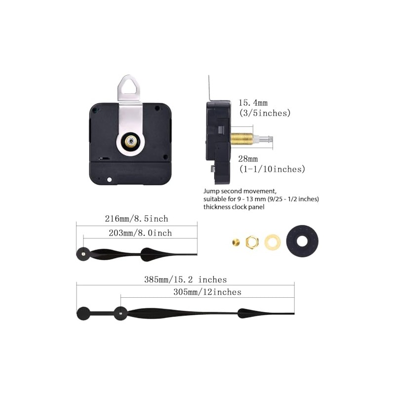 High Torque Quartz Clock Movement Kit - 12" Spade Hands,