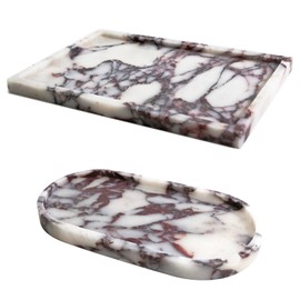 Real Luxurious Natural Marble Vanity Tray Genuine Marble Storage Tray for Home Decor Stone Tray for Bathroom/Kitchen/Vanity/Dresser Non-Resin/Non-Ceramic/Viola Oval set