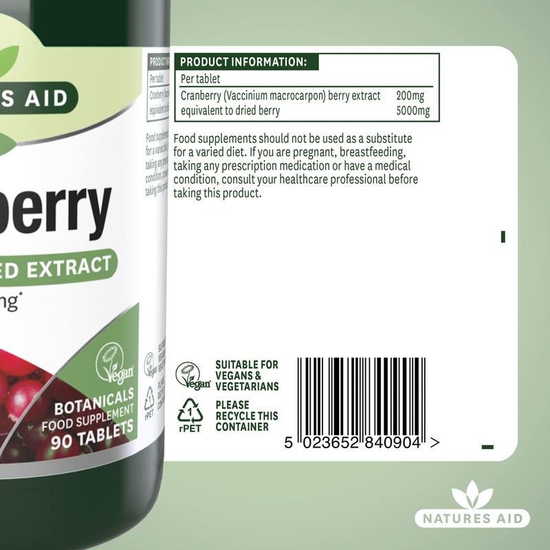Natures Aid Cranberry 200mg – High Strength Tablets – Supports