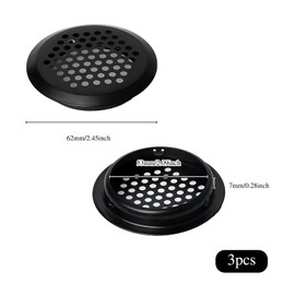 OYWOBET 3 Pcs Black 53mm / 2.09 Inch Round Soffit Vents, Stainless Steel Round Vent Mesh Hole Louver for Kitchen Bathroom Cabinet Wardrobe