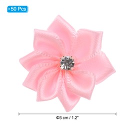 PATIKIL 1.2 Inch Small Ribbon Flowers, 50 Pcs Satin Ribbon Flowers Mini Fabric Flowers for Crafts DIY Wedding Ornament Appliques, Pink