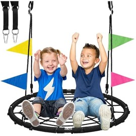 Spider Web Tree Swing, 40 inch Outdoor Saucer Net Swing, with Tree Hanging Straps, 800lbs Weight Capacity, for Backyard and Playground, Gifts for Kids, Black