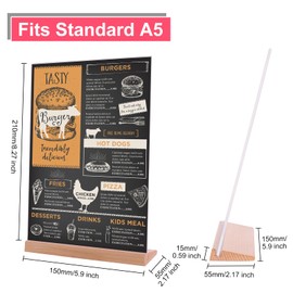 Srvnpioy A5 Stand Table Stand, Pack of 4, Menu A5 Stand, Advertising Stand, L Stand, Wooden Base, Menu Card Holder, A5 Made of Crystal Clear Acrylic for Restaurants, Menus, Documents, Office