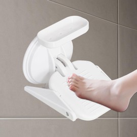Shower Foot Rest for Shaving Legs, Foldable Shower Step for Shaving Legs with Powerful Suction Cup, Reusable Foot Rest Shower Stool with Small Storage Shelf