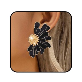 Obmyec Flower Stud Earring Fashion Daisy Earrings Boho Exaggerated Beach Earring Ear Statement Jewelry for Women and Girls (Black)