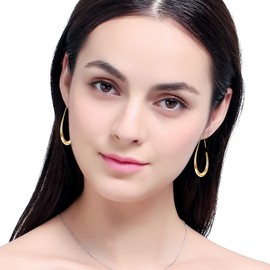 aesdox Lightweight Drop Hoop Earrings for Women 14K Gold/White Gold Plated Large Hoop Earrings Statement Jewelry Gift for Women Teen Girls, Yellow Gold