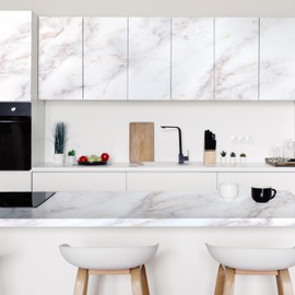 rabbitgoo Marble Contact Paper for Countertops, Self Adhesive Peel and Stick Wallpaper, Removable Counter Top Contact Paper for Old Furniture, Gold/White Matte Granite, 11.8" x 78.7"