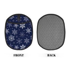 Jbofyee Winter Snowflakes Blue Silicone Pot Holders with Pocket Christmas Heat Resistant Oven Mitts Kitchen Gloves Non-Slip Potholders Hot Pads for Baking Cooking Grilling BBQ, 1 Pack