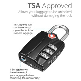 Timotech candado para maleta (Negro) (4 piezas), candado con dial para lockers, candado de equipaje aprobado por la TSA