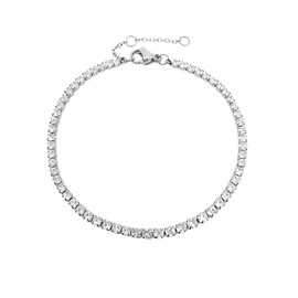 QueenBee Silver Plated 2mm Cubic Zirconia Tennis Bracelet, Silver Bracelet for Women, Hypoallergenic Silver Bracelets for Women, Minimalist Non-Fading Non-Tarnish Silver Bracelet, Birthday Silver Jewelry Gift, Birthday Silver Jewelry Gift, Valentine’s Da