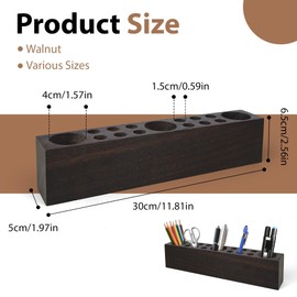 Black Walnut Wooden Pencil Box Wood Pen Holder for Desk Walnut Wooden Office Desk Organizers with 15 Holes for Countertop Pencil Makeup Brush Holder for Table Store Marker Office Supplies