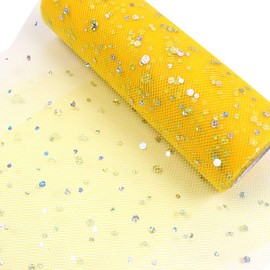 Yuanchuan Laser Sequin Glitter Tulle Rolls 6 inch x 10 Yards (30 feet) Gold Color for Table Runner Chair Sash Bow Pet Tutu Skirt Sewing Crafting Fabric Wedding Birthday Ribbon (Gold)
