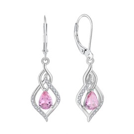 Blaniy Infinity Dangle Drop Leverback Teardrop Earrings for Women 925 Sterling Silver Pink Tourmaline Earrings October Birthstone Jewelry Gifts for Her
