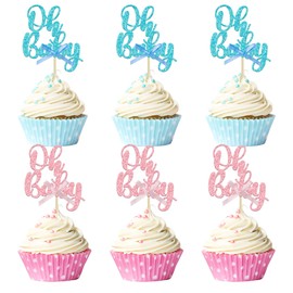 Gyufise Gyufise 36Pcs Oh Baby Cupcake Toppers Pink Blue Bow Glitter Baby Shower Gender Reveal Cupcake Picks for Boy or Girl Theme Baby Shower Kids Birthday Party Cake Decorations Supplies