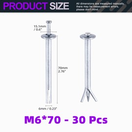 Swpeet 30Pcs Silver M6 x70mm Alloy Steel Concrete Anchors, Drive Expansion Nail, Hammer Drive Nail Set, 1/4" Diameter, Approx 2-3/4" Length for Concrete, Brick, Masonry