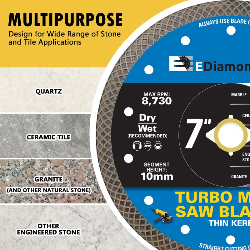 7" Turbo Mesh Saw Blades for Porcelain Tile, Ceramic Tile,