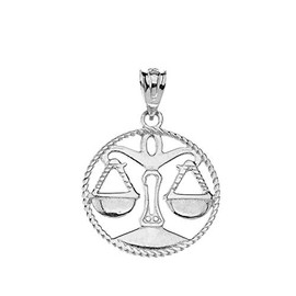 Astrology Jewelry Solid 925 Sterling Silver Round Libra Zodiac Sign Twisted Style Rope Charm Pendant