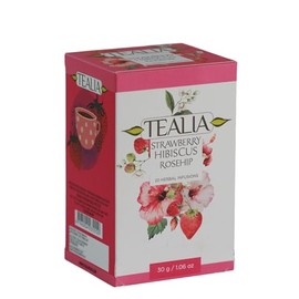 Tealia Strawberry Hibiscus Rosehip Tea – Caffeine-Free Herbal Tea, Regular 20 Tea Bags (1.5g Each)