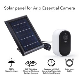 Wasserstein Solar Panel Compatible with Arlo Essential 2K Outdoor Security Camera (2nd Gen) / XL (2nd Gen) & Essential Spotlight (Camera NOT Included) - (3-Pack, Black)