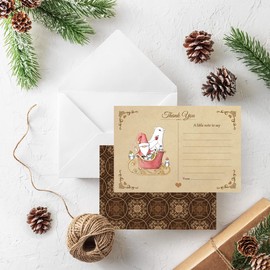 Vintage Christmas Thank You Note Cards With White Envelopes - Pack of 20 - Four Of Each Design