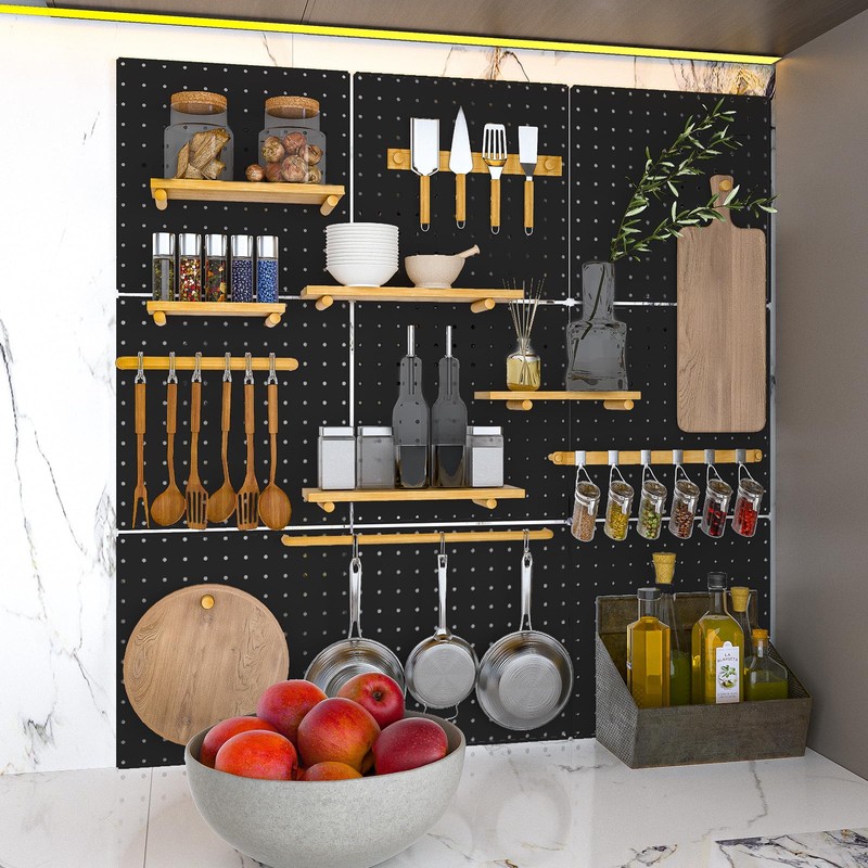 Hogurity Peg Board, 6 Pack 12"x12" Black Metal Pegboard Panels