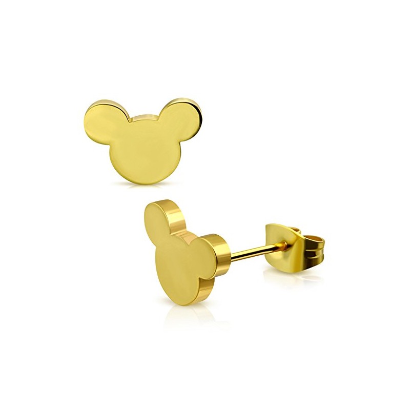 Gold Plated Stainless Steel Tiny Mouse Silhouette Button Stud Post