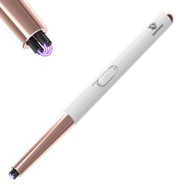 Electric Candle Lighter USB Rechargeable with Safety Lock & LED Display, Windproof Flameless Arc Lighter for BBQ, Camping, Kitchen, Gifts for Women Men(White)