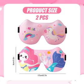 Kids Sleep Mask 2 Pack, 3D Blackout Sleeping Masks for Children with Elastic Headband, Soft Eye Mask for Travel, Napping, Side Sleepers, Boys Girls, Cartoon Pattern, Washable (Pink*2)