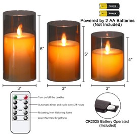 Eldnacele Glass Flameless Candles with Remote and Timer, Battery Operated Moving Wick Candles Unbreakable Plastic Black Flickering LED Pillar Candles Set of 3 Dinner Wedding Holiday Indoor Candles