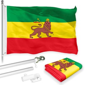 G128-6 Feet Spinning Flagpole (Silver) Ethiopia Lion 150D Flag Brass Grommets Printed 3x5 ft (Flag Included) Aluminum Flag Pole