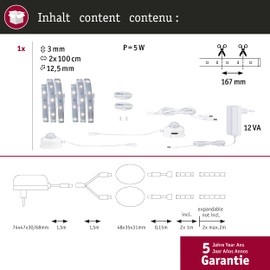 Paulmann 78894 LED Stripe MaxLED 250 Night Comfort Basic Set 1 m 2x 300 lm 60LEDs/m incl. 2x 4 Watt Light Strip Silver Plastic 2700 K