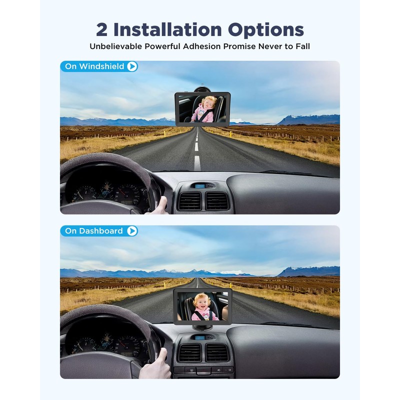 Baby Car Camera for 2 Kids - 7" IPS Split