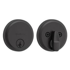 Kwikset Kwikset Hometown Deadbolt Lock, Matte Black, Round Exterior Keyed Front Entry Door, Pick Resistant SmartKey Rekey Security, Single Cylinder Dead Bolt Door Lock, with Microban Protection