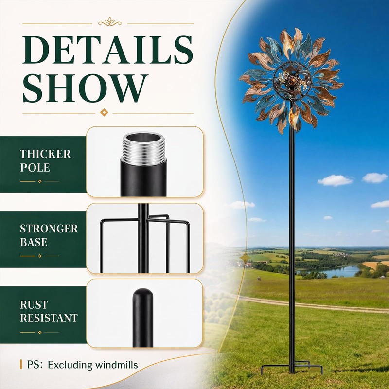 Glossy Black 72" h Replacement Pole for Large Wind Spinner,