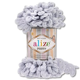 Alize 100 g Puffy Wool in 62 Selection Loop Wool Knitting and Crochet without Aids (416 | Light Grey)