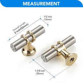 HOME EDIT Brushed Nickel and Brushed Brass Cabinet Knobs Handles, Single Hole Modern T-Bar Drawer Pulls, Decorative Hardware for Cabinets, Dressers, and Drawers, 10 Pack