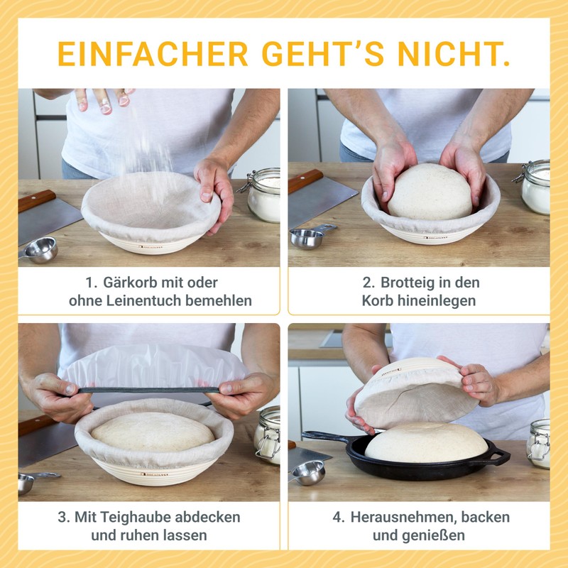 BREADLYST - Premium Proofing Basket Set with Linen Insert and