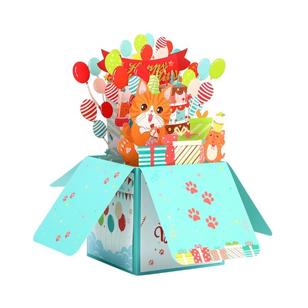 Yimofy 3D Cat Box Birthday Card Pop Up Cute Cat