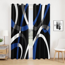 weesire Modern Blackout Curtains for Bedroom Living Room 2 Panels 100% Blackout Black and Blue Circle Pattern Curtains Abstract Stripe Curtains, 52x63 Inches