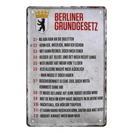 Tin Sign Berlin Basic Law – Metal Sign Berlin Capital State – Berlin Coat of Arms Bear – Retro Decorative Berlin Sayings – Funny Gift for Berliners or Travellers – 20 x 30 cm