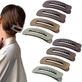 Cptots 8 Pcs Large Lay Flat Claw Clips for Women French Side Slide Barrettes for Thin Fine Hair Rectangle Alligator Hair Accessories, Matte Multiple Brown