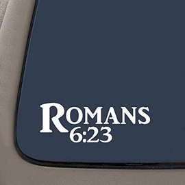CMI DD944W Romans 6:23 Bible Verse Decal Sticker | 7.5-Inches by 2.7-Inches | Religious Motivational Inspirational Educational | Premium Quality White Vinyl