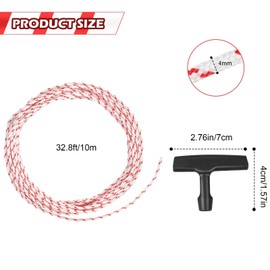 10 m starter rope for lawnmowers, diameter 3.5 mm starter rope and 3 pieces start handle, lawn mower cable pulley, suitable for trimmers, lawn mowers, edge cutters, brush cutters and chainsaws