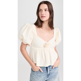 For Love & Lemons Women's Valencia Top, Cream, Off White, S