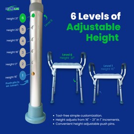 Shower Bench Adjustable Bath Seat Shower Chair with Arms Padded Handles, Without Back, Medical Shower Chair Bench Bath Stool for Elderly, Adults, Disabled, 300 Lbs, White