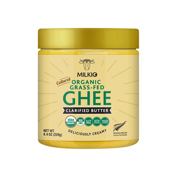 MILKIO Manteca de ghee cultivada de hierba orgánica, mantequilla orgánica de ghee orgánica, ghee clarificada, hierba ghee orgánica cultivada alimentada, aceite de ghee caliente, mantequilla orgánica ghee keto 8 onzas |USDA