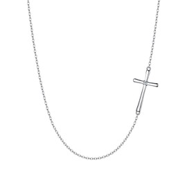 EleQueen 925 Sterling Silver Sideways Cross Pendant Choker Necklace Christian Jewelry Gifts for Mother Women Girls (Sideways Cross Necklace), Valentine's Day/Mother's Day/Christmas Jewelry Gift for Wife/Mom